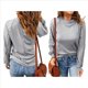 thumbnail image 3 of Camiseta de Larga con Cuello Redondo para Mujer, Otoño-Invierno, con Costuras de Gofre y Encaje, Ajustada Gris M, 3 of 7