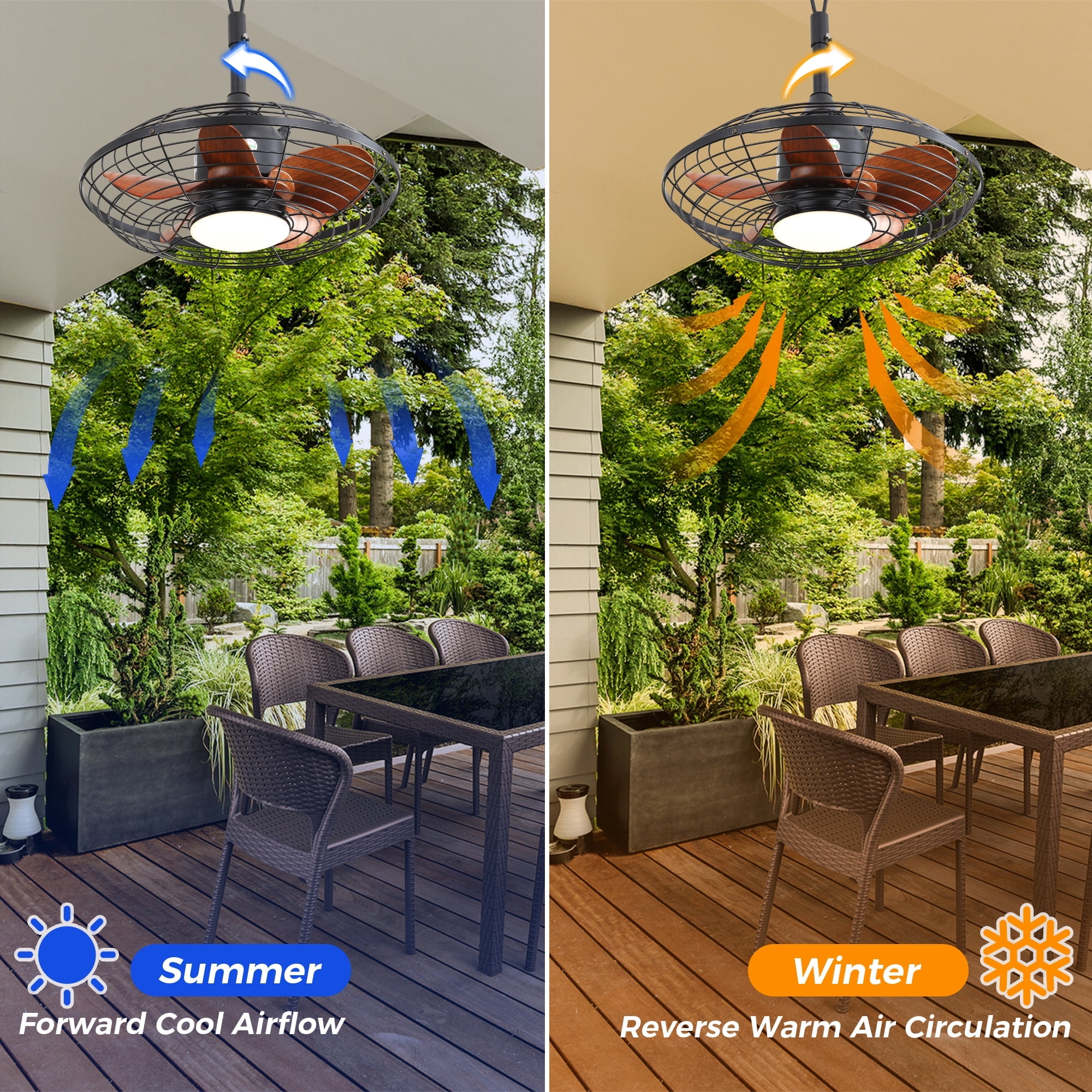 Noaman 20 Inch Outdoor Ceiling Fan with LED Light, 18W 3CCT, 5 ABS Blades, DC Motor, Remote Control, Hanging Hook, Black for Patios Pergola
