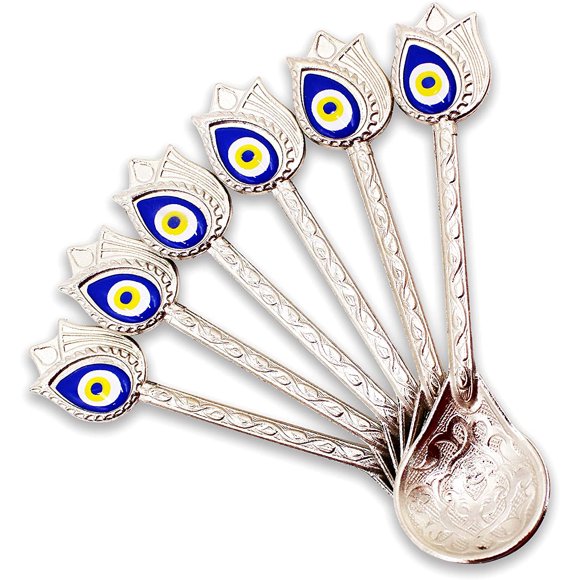 Kuchenerate 6 Pcs Perles Il Maléfique pour Thé Café 12.7cm/5 Pouces inc Design Unique Nazar - un Produit Différent Éblouissant - Adapté pour Dessert Espresso Crème Glacée - Meilleur Ensemble Cadeau