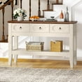 thumbnail image 3 of 47" Console Table with Drawers, Farmhouse Rustic Entryway Table with Bottom Shelf and Solid Wood Legs for Entryway, Living Room, Entrance, Foyer - Easy Assembly, Beige & Brown, 3 of 8