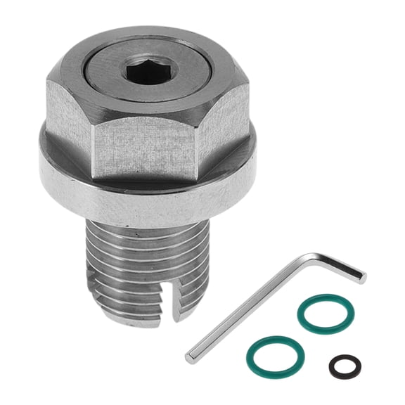 Unique Bargains M12.1x1.25 Oil Drain Plug Stainless Steel Oil Pan Drain Bolt Screw Thread Repair 1 x drain plug 1 x hex wrench 2 x green washers 1 x black washer