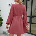 thumbnail image 6 of Kmdttou Women Long Sleeve Fashion Plus Size Solid Color V-Neck Short Skirt Casual Dress,Chic Day Dresses for Ladies Summer Wear, 6 of 6