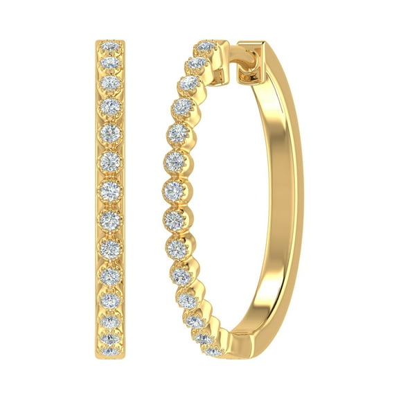 10K Yellow Gold Bezel Set Diamond Hoop Earrings (I2-I3 Clarity, 1/4 Carat)