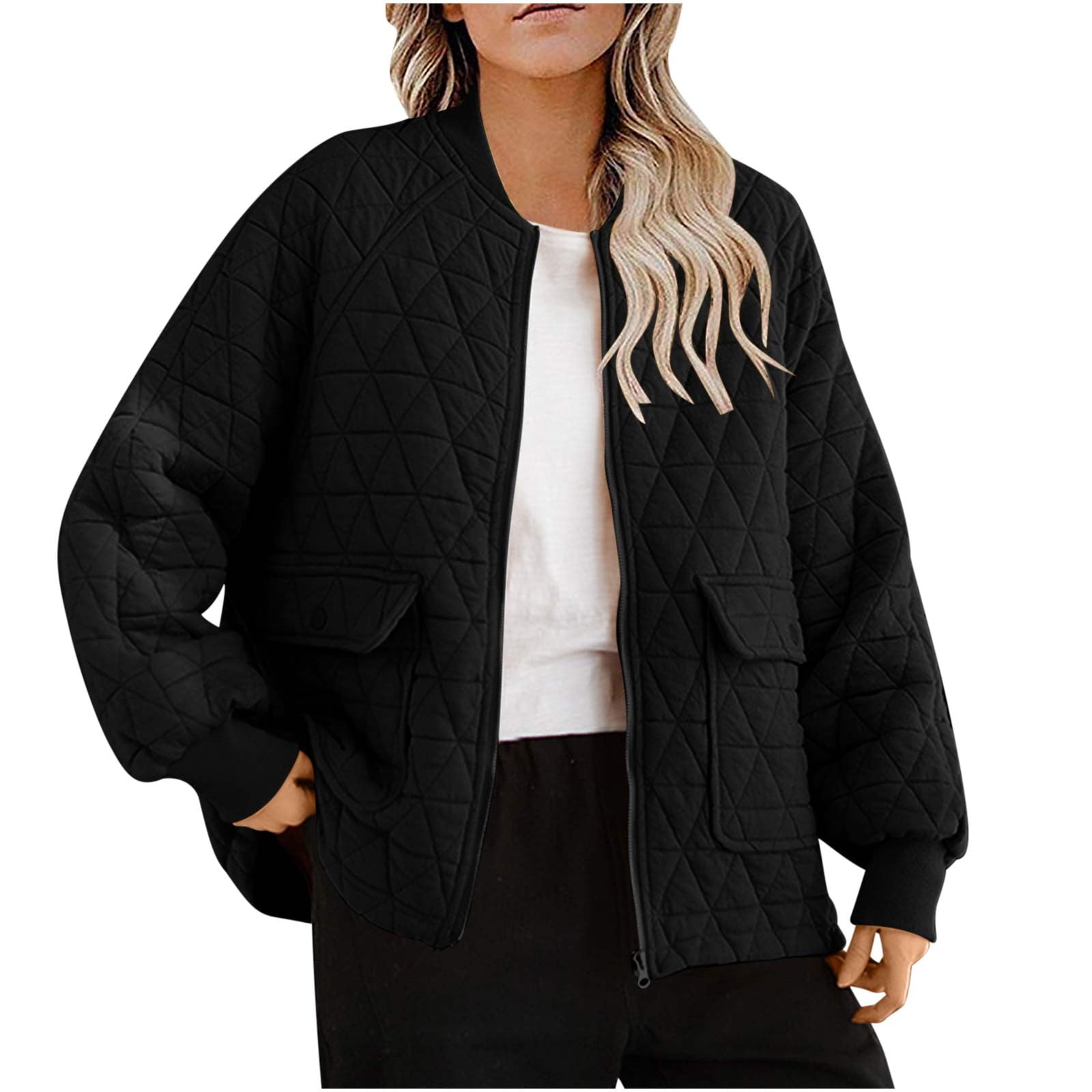 Veste D'hiver Matelassée En Losange Pour Femme, Veste Bomber