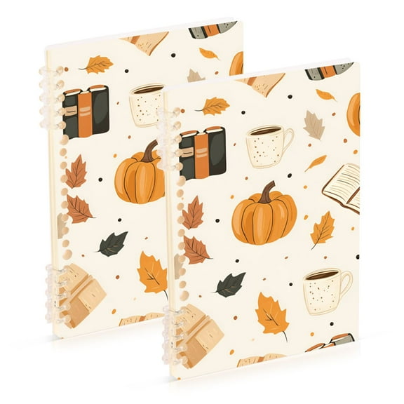 FORMRS 1-Subject Spiral Notebook 8" x 5" College Ruled 60 Refillable Sheet, 2 Pack, Beige Fall Pumpkin