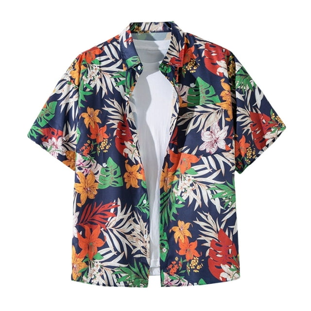 Blusa y camisa de manga corta con cuello vuelto para hombre, camisa hawaiana informal con estampado floral, camisa de manga corta con solapa, blusa, camisa de poliéster para hombre