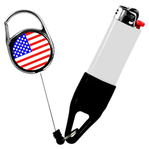 Premium Lighter Leash Retractable Lighter Holder -  American Flag - Standard Size