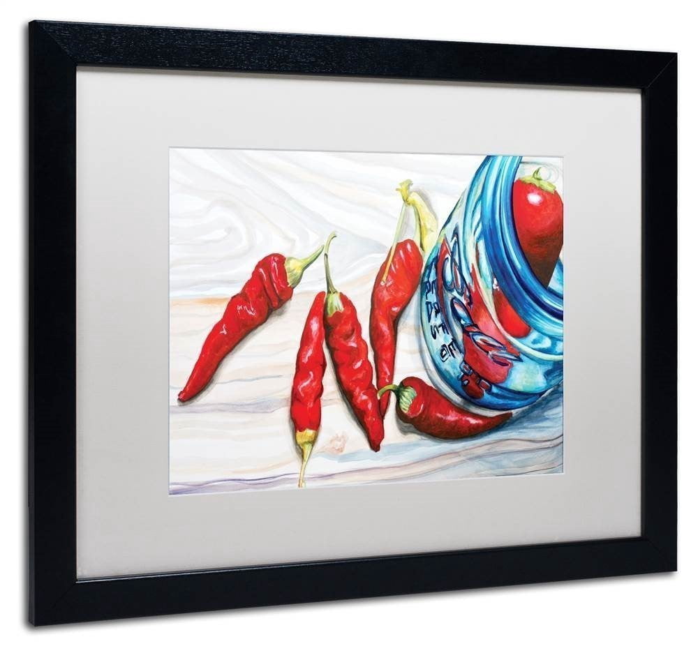 Trademark Fine Art "Ball Jar Peppers" Canvas Art by Jennifer Redstreake White Matte, Black Frame