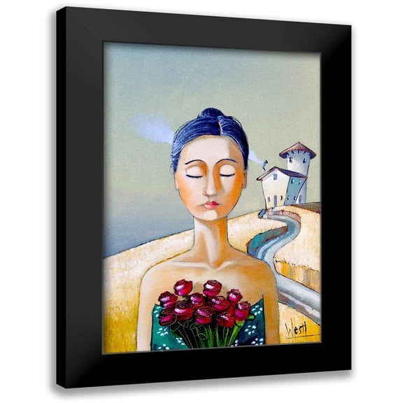 West, Ronald 11x14 Black Modern Framed Museum Art Print Titled - Tuscan Girl with Roses