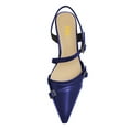 thumbnail image 2 of FSJ Women Comfort Pointed Closed Toe Slingback Pumps Kitten Low Heel Ankle Strap Buckled Sandals Office Work Shoes Size 8 Navy, 2 of 4