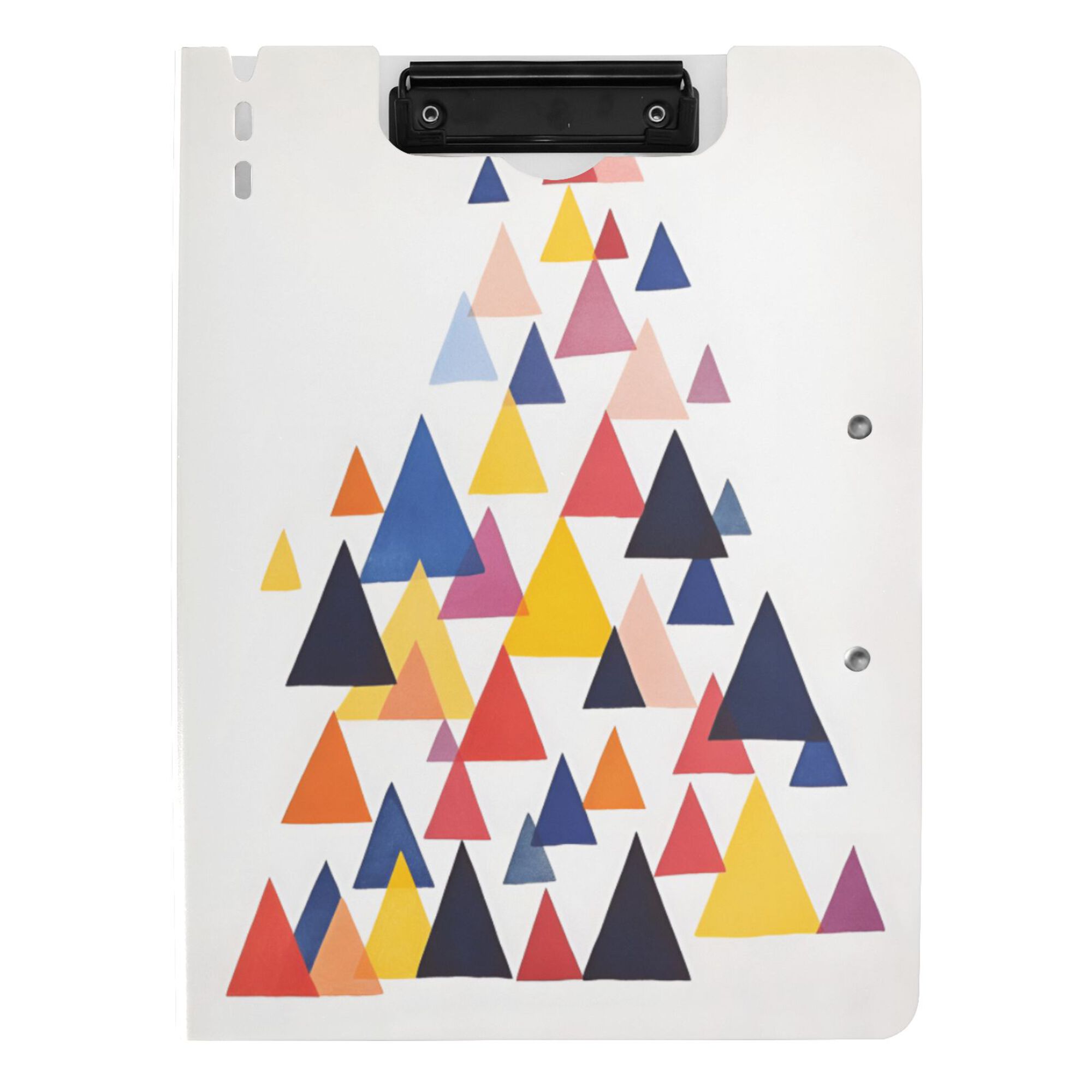 FORMRS A4 Clipboard Folder with Pen Holder Horizontal Foldable School Office Binder, White Abstract Triangles