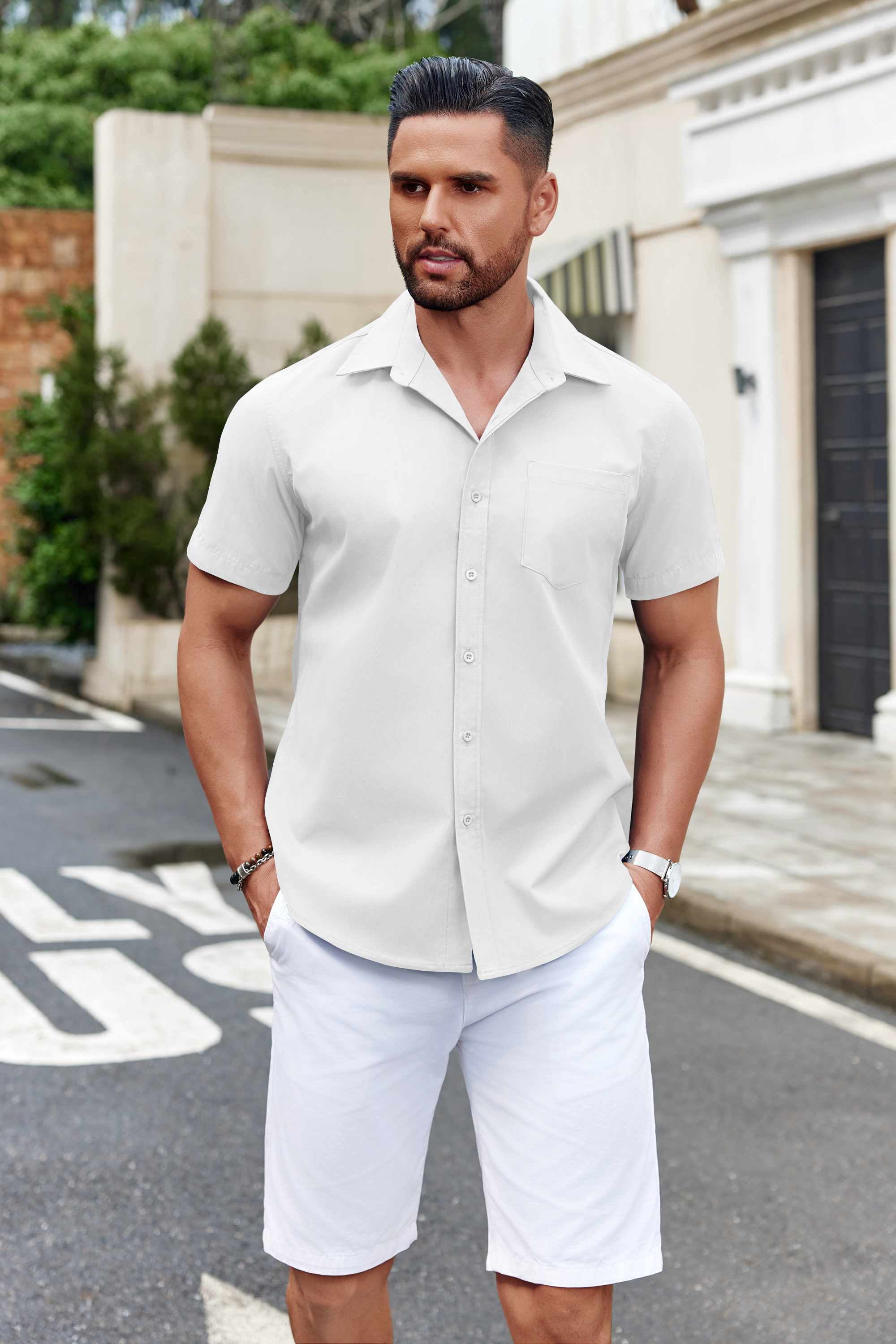 COOFANDY Mens Button Up Short Sleeve Shirts Regular Fit Business Casual Shirts Summer Fitted Dress Shirts