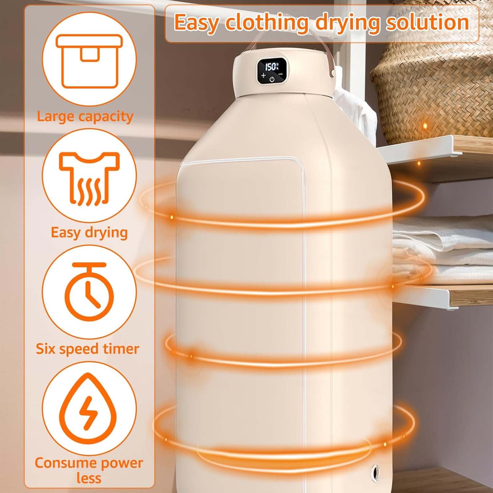 Cevemin Foldable Clothes Dryer with Timer - Large Capacity Portable Dryer for Underwear, Baby Socks, Fast Drying in 30 Mins, LED Display, Space Saving Design (US Standard)