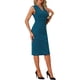 thumbnail image 4 of Vestido de tubo sin mangas con escote en V para mujeres Inspire Chic, vestido de lápiz con cinturón para el trabajo, azul pavo real XS, 4 of 6