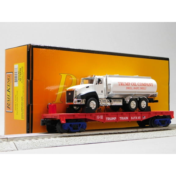 MTH RAILKING DONALD J. TRUMP FLAT CAR w/ TANKER TRUCK O GAUGE 30-76938