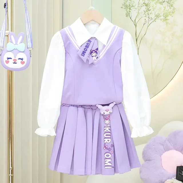 Sanrios-Chaqueta de béisbol informal para niños, conjunto de uniforme de estilo Kawaii, falda JK, Kuromi My Melody, Cinnamoroll