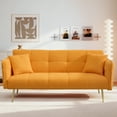 thumbnail image 2 of Aukfa 79" Teddy Fleece Convertible Futon Sofa Bed, 3-Position Adjustable Armrests, 2 Pillows, Yellow, 2 of 10