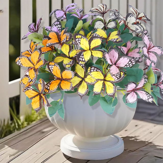 Coloridas flores artificiales de exterior de 7 cabezas - Decoraciones de plástico impermeables para jarrones navideños y otoñales