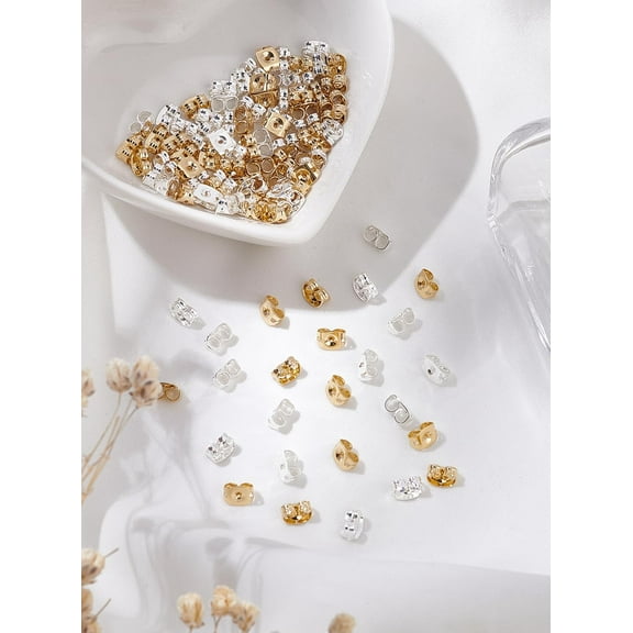 Generic 100 Pcs 2 Colors 14K Gold Plated Stud Earring Backs Replacements Gold and Silver Studs Secure Comfortable Earring Backings for Sensitive Ears Jewelry Earring Accessories