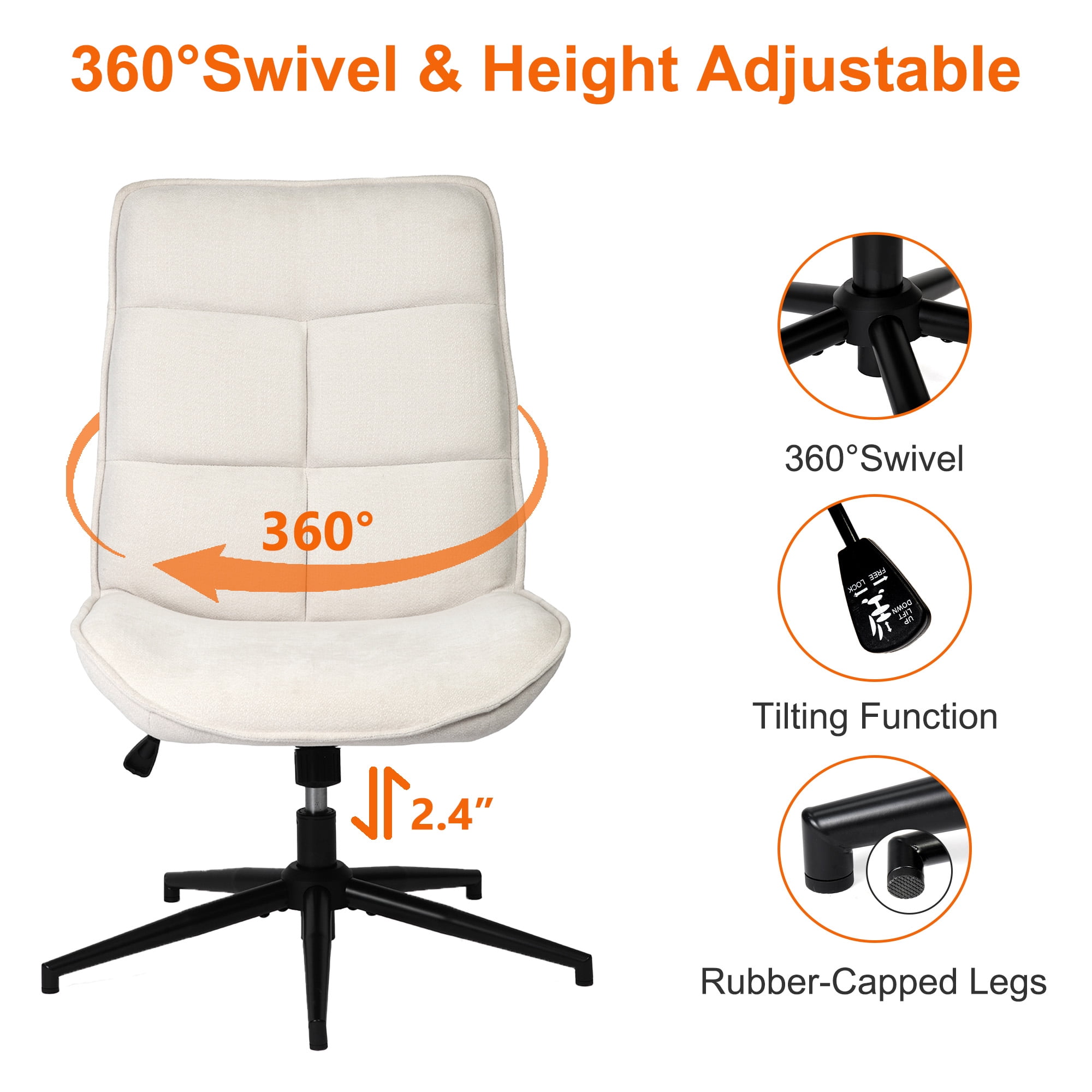 Homy Casa Swivel Accent Chair, with Height Adjustable and Tilt Function, Living Room, Office, Beige