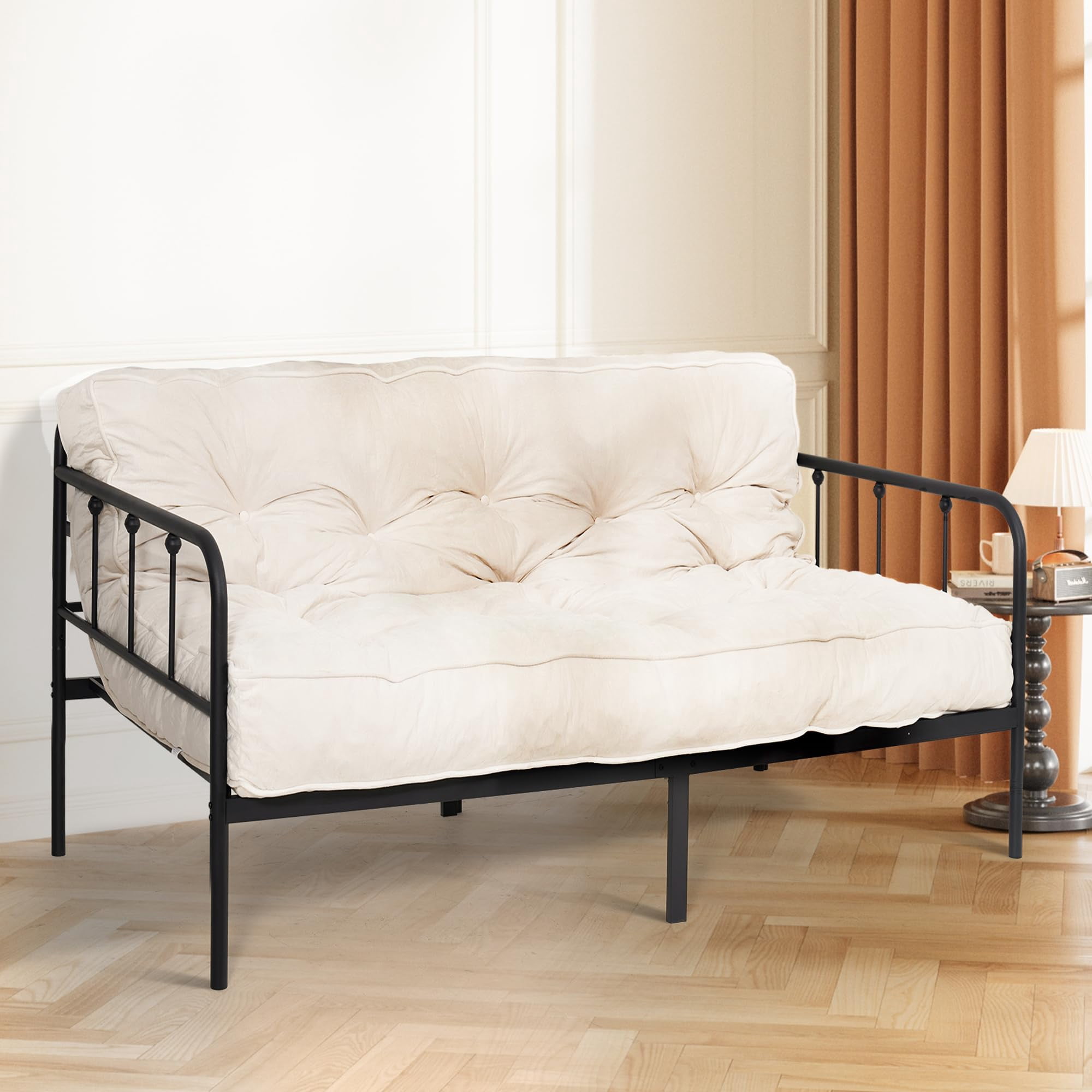 8-inch Futon Mattress Full Size, Thick Futon Sofa Couch Bed Foldable Floor Sleeping Pad for Adults, Ultra-Soft Foam Floor Bed Mattress, Portable Velvet Tatami Mat, (Frame Not Included), White