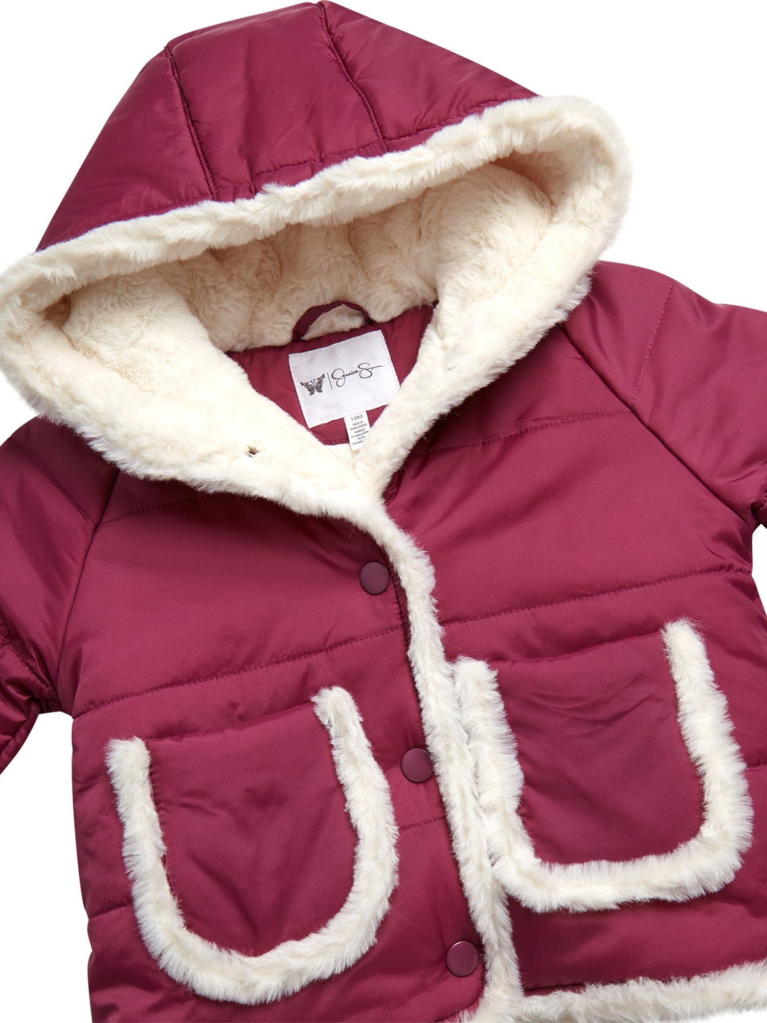 Jessica Simpson Infant and Toddler Girls' Puffer Coat with Hood, Sizes 12-24M