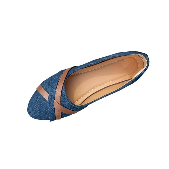 Dark Blue Women'S Flats Denim Low Cut Shallow Casual Comfortable Fashionable Lightweight Versatile Breathable Trendy Non-Slip Slip-On Loafers 0.7 Lb