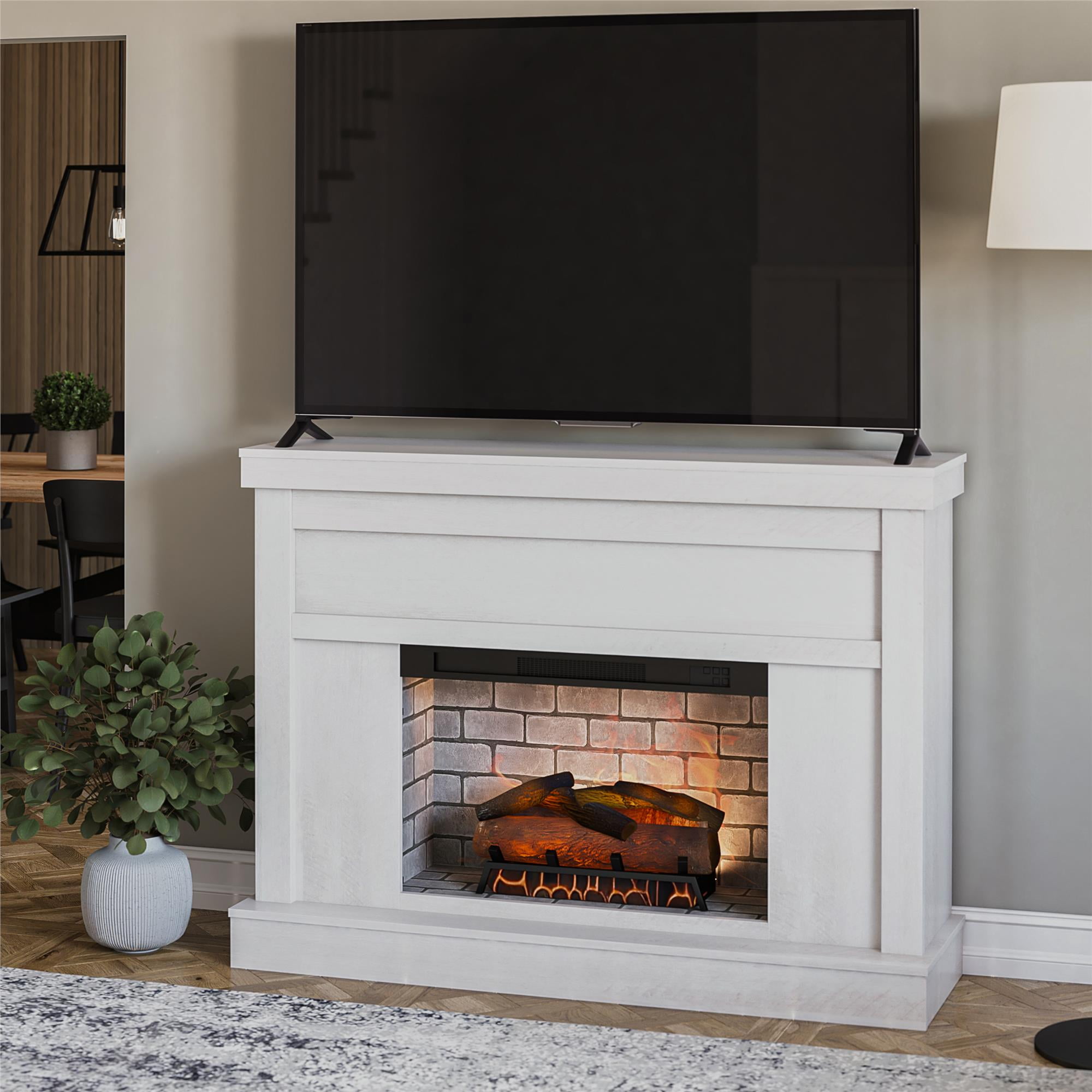 Ameriwood Home Sheffield Fireplace Mantel TV Stand for TVs up to 55", Ivory Oak
