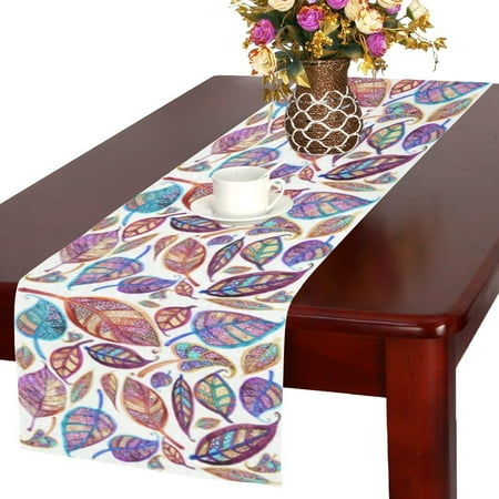 MYPOP Red Tea Leaves Table Runner Placemat 14x72 inches, Colorful Leaf Tablecloth for Office Kitchen Dining Wedding Party Home