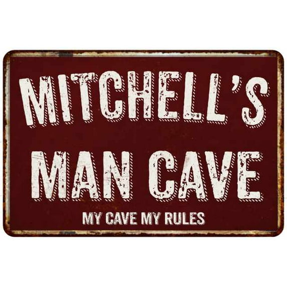 MITCHELL'S Man Cave Red Grunge Sign Metal 8x12 Decor 208120003475