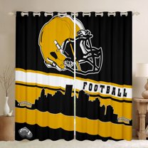 Homewish Rugby Helmat Blackout Curtains Set of 2 (52x84 Each),Boys Football Sport Window Curtains,Yellow Black Curtains and Drapes For Teens,Microfiber Bedroom Decor