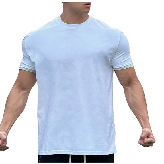 Generic Mens Short Sleeve Sports Shirts Casual Crew-Neck Slim Fit Stretch Cotton T Shirt Quick Dry Gym Tee Tops
