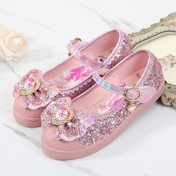 Zapatos de princesa de Disney para niñas, zapatos de baile para niñas pequeñas, elsa congelada, primavera, zapatos individuales coreanos con lazo, zapatos de bebé, plantilla 33 de 21CM Gao Jinjia LED