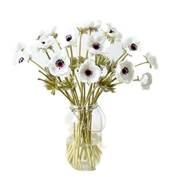 10Pcs Artifical Real Touch PU Anemone Flower Bouquet Room Home Decor (White)
