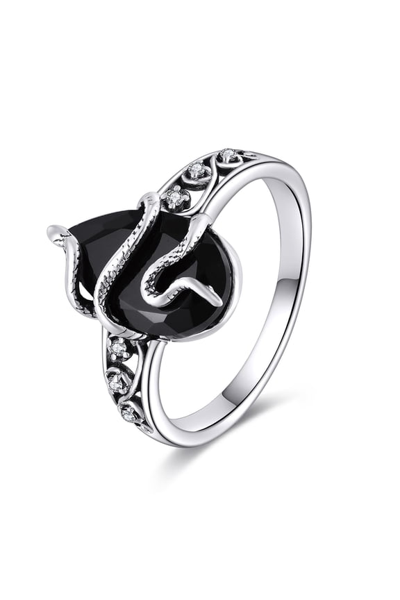Snake Ring Sterling Silver Black Tourmaline Ring Crystal Healing Jewelry Spiritual Protection Gifts for Women 7#