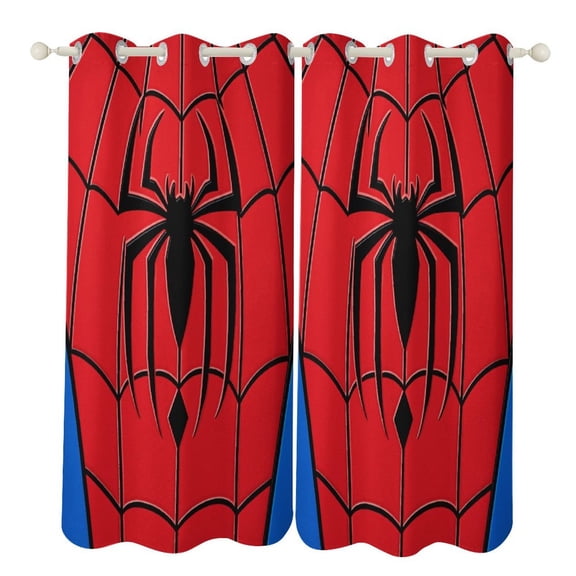 Red Spider Web Black Cartoon Blackout Curtains Window Drapes Room Darkening Thermal Insulated Grommets Curtains for Living, Dining, Bedroom,2 Panels