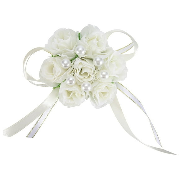 Tarente 2pc Belle Fleur de Demoiselle d'honneur Décorations de Mariage Poignet Corsage Main Perle Satin (Blanc)