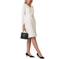 thumbnail image 4 of INSPIRE CHIC Women's Flare Dress V Neck Long Sleeve Belted Elegant Work Dresses 2XL Cream White, 4 of 5
