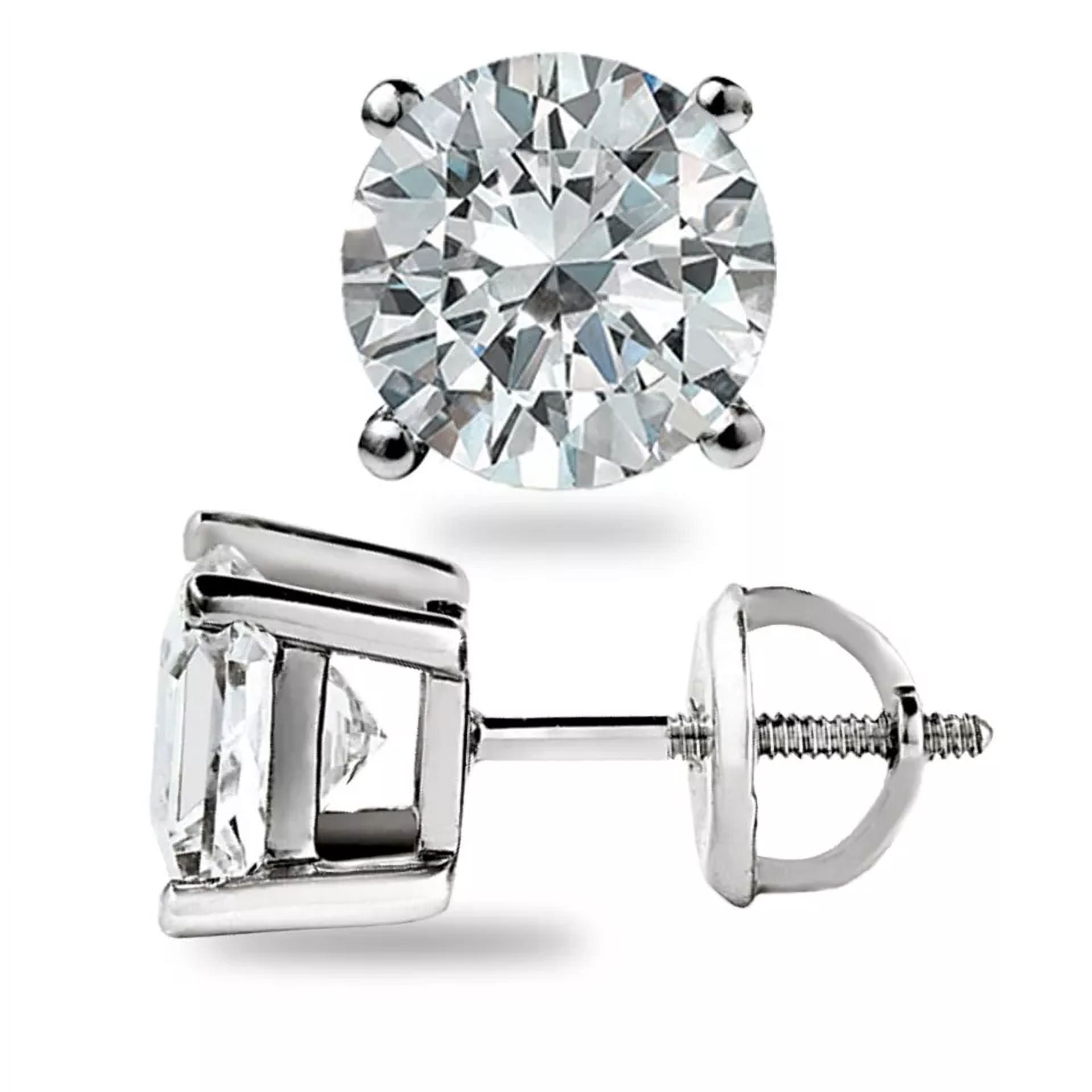 1.0 Ct Round Cut Simulated Diamond Stud Earrings crafted in 14k White Gold over Silver with a screw-back design