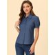 thumbnail image 4 of Blusa Vaquera de manga Corta con botones y Cuello en Punta Allegra K Gris azul M, 4 of 4