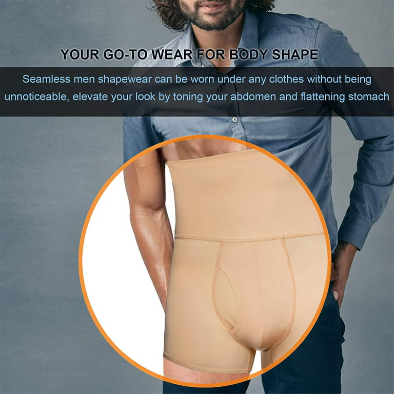 Molutan High Waist Tummy Control Shorts for Men Seamless Slimming Body  Shaper Compression Underwear Boxer Brief(Beige, 2XL) 