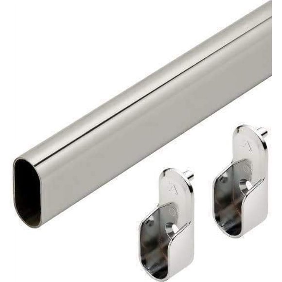 Hafele Premium Oval Wardrobe Closet Rod with End Supports (5 Pack) - 48inch - Chrome Closet Rod with Closet Rod Brackets
