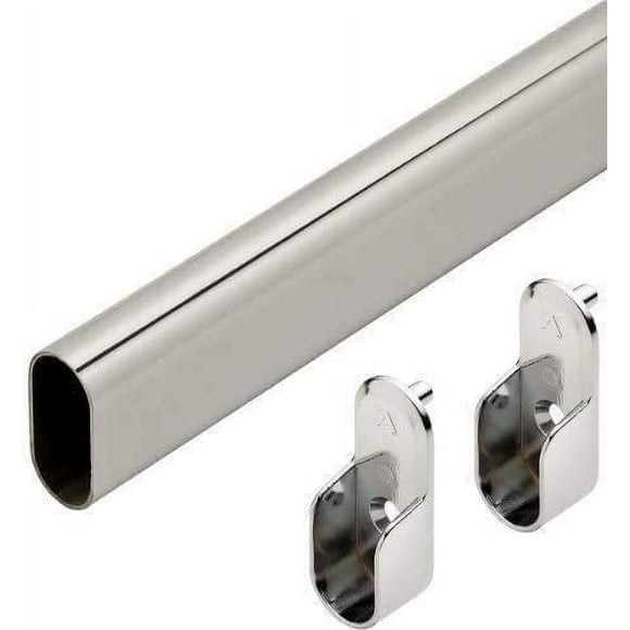 Hafele Premium Oval Wardrobe Closet Rod with End Supports (5 Pack) - 48inch - Chrome Closet Rod with Closet Rod Brackets