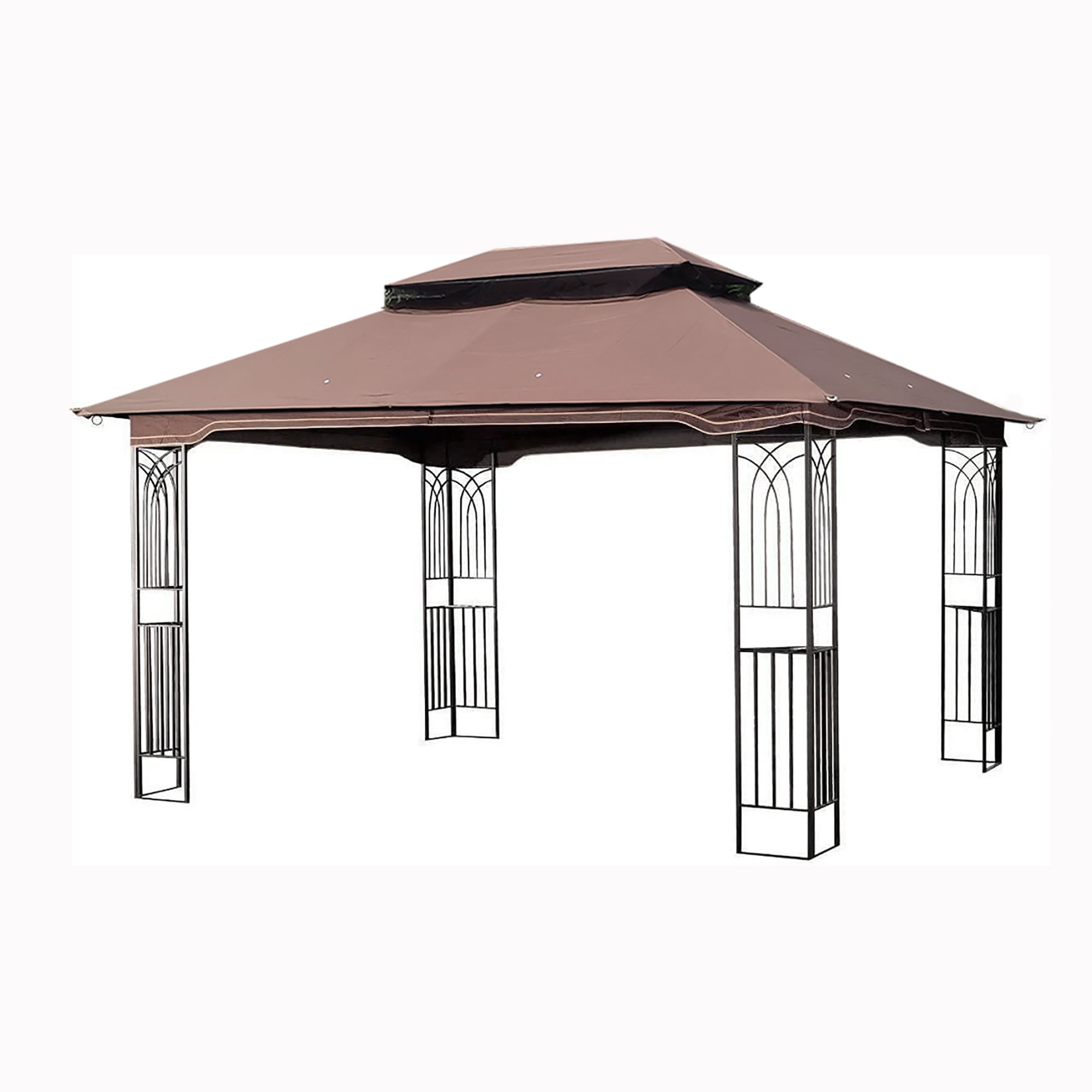 Royard Oaktree Patio Gazebo 13x10 Ft Outdoor Canopy Gazebo with Mosquito Netting and Corner Shelf Ventilation Double Roof Party Tent for Lawn Backyard Garden Deck,Brown