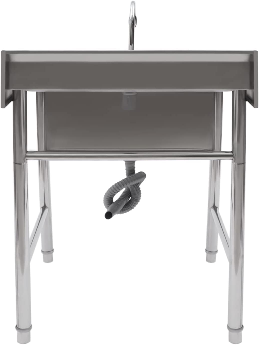 Miumaeov Stainless Steel Free Standing Utility Sink, Single Bowl Commercial Kitchen Prep & Utility Sink with Backsplash and Faucet for Restaurant Workshop
