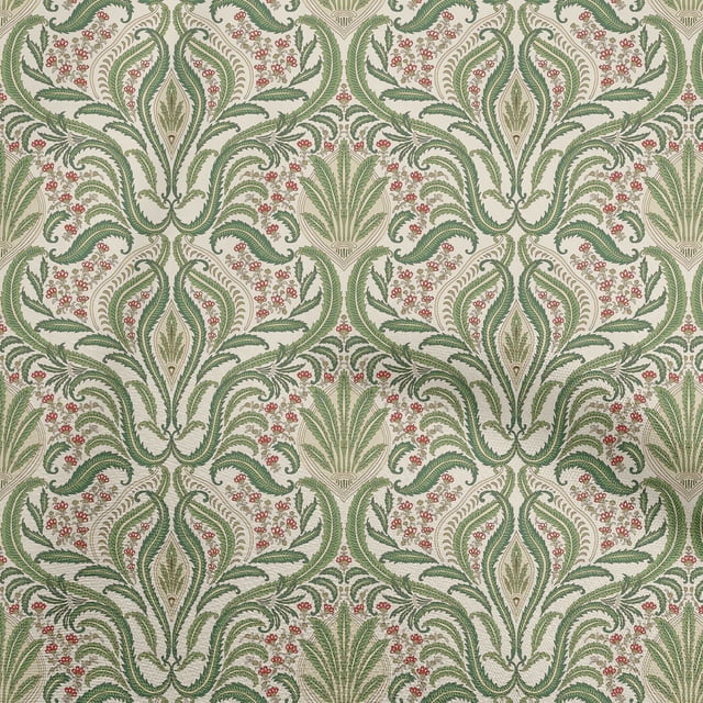 oneOone Polyester Spandex Green Fabric Asian Traditional Floral Sewing Material Print Fabric By The Yard 56 Inch Wide