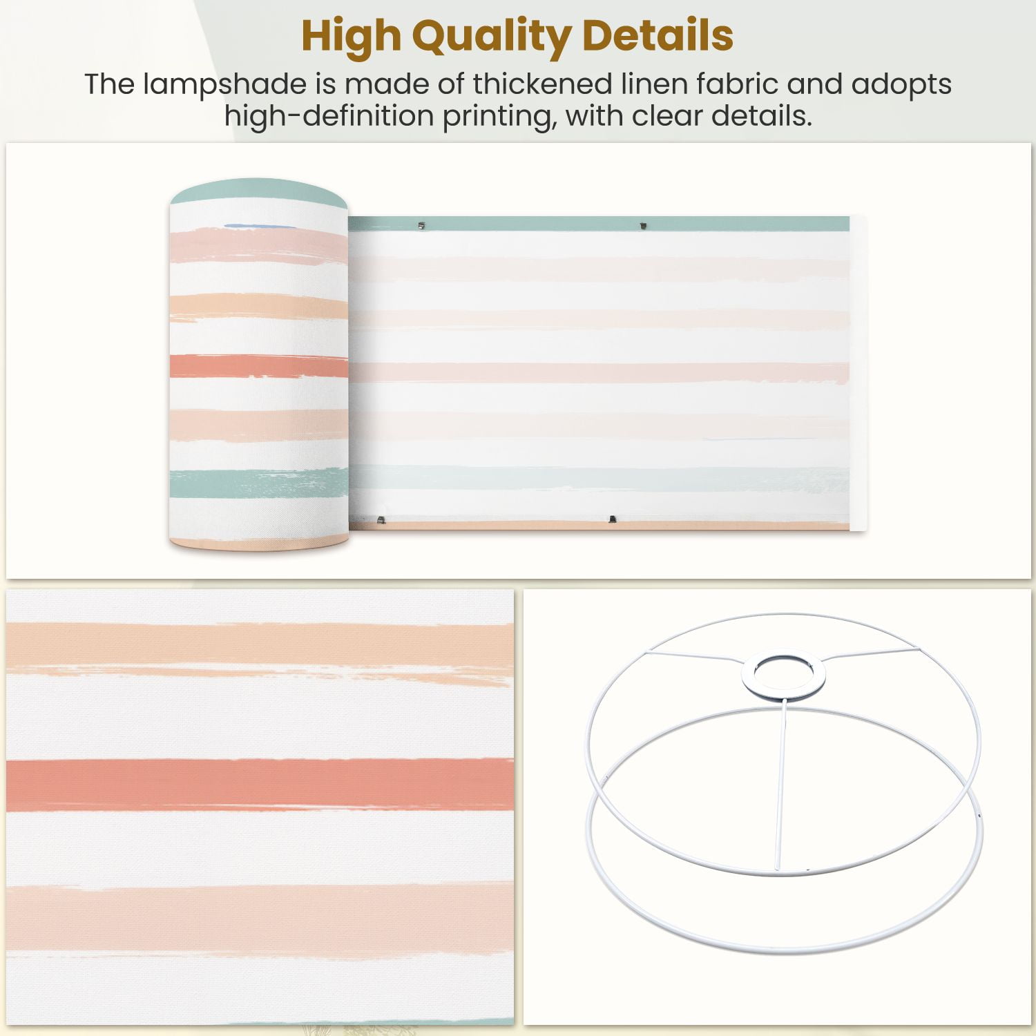 Lampshades 2 Pack Hand drawn striped pink orange green girly stripe childish 13"x13"x10" Light Shade for Table Lamps Floor Lamps Drum Lamp Shades Lampshade Replacement Easy Assembly