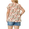 thumbnail image 3 of Unique Bargains Women's Plus Size Chiffon Tie-Neck Tassel Flare Sleeve Floral Tops 1X Apricot, 3 of 7