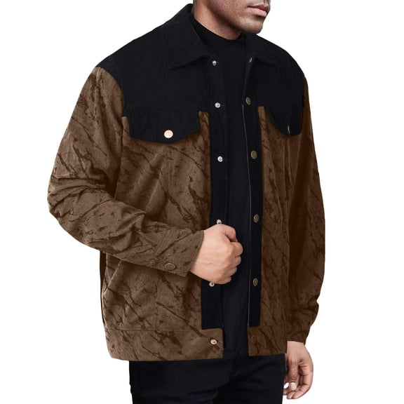 Betivan Men's Corduroy Top Double Tone Cracked Casual Versatile Shirt Jacket Men's Long Sleeved Lapel Top/shirt Mens Casual Outerwear Warm Fall Winter Clothing