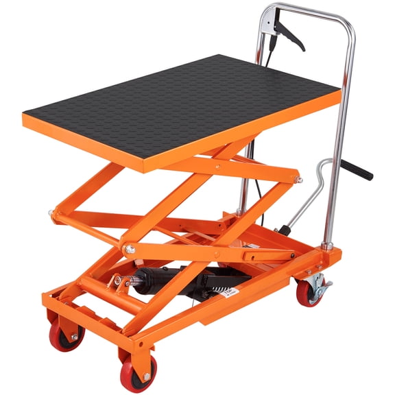 , Hydraulic Lift Table Cart, 330lbs Capacity 50" Lifting Height, Manual Double Scissor Lift Table with 4 Wheels and Non-slip Pad, Hydraulic Scissor Cart for Material Handling and Transportation,